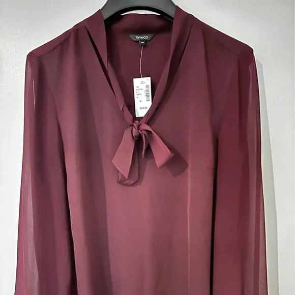 RW&CO. TIE-NECK CHIFFON BLOUSE fits(M/S) - Picture 2 of 14